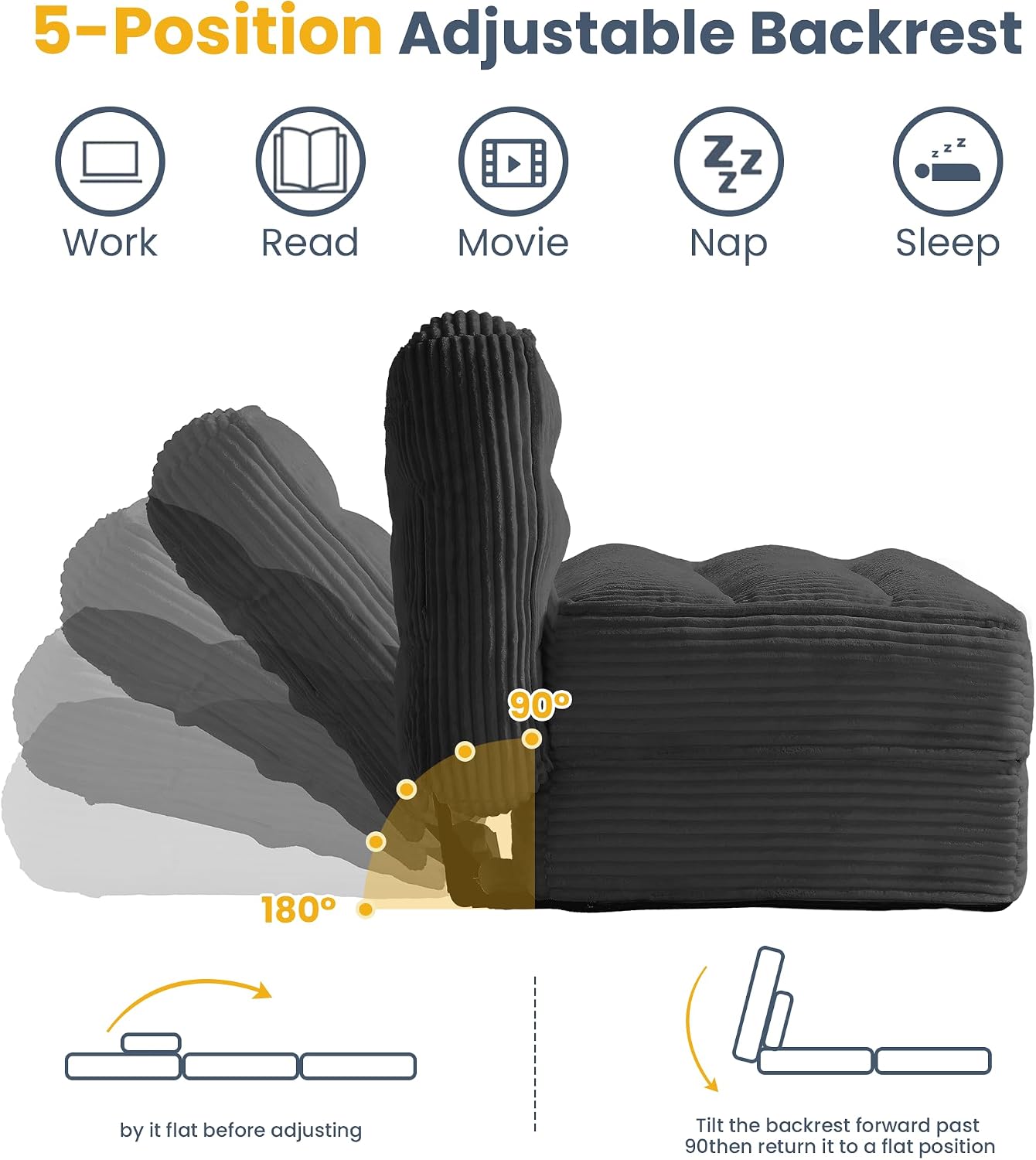 Convertible Sofa Bed with Fixed Frame,Boneless Couch Folding Loveseat Sleeper with 5-Position Adjustable Backrest & Thickened Cushion,Futon Couch with 2 Pillows for Bedroom,Small Spaces