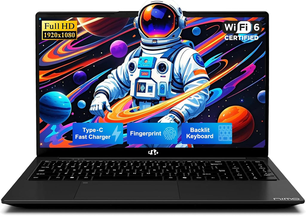 NIMO 15.6' FHD Laptop Computer, Intel Pentium N150 (Beat i3-1115G4, 4-Core Up to 3.6GHz), Laptop with Backlit Keyboard 65W GaN Type-C Fingerprint 4GB RAM 128GB SSD, for Home-Student and Business