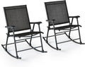 Tangkula Folding Rocking Chairs Set of 2, Patio Rockers with Breathable Seat Fabric & Sturdy Metal Frame, Smooth Rocking Motion, Heavy-Duty Outdoor Rocker for Backyard, Front Porch, Poolside