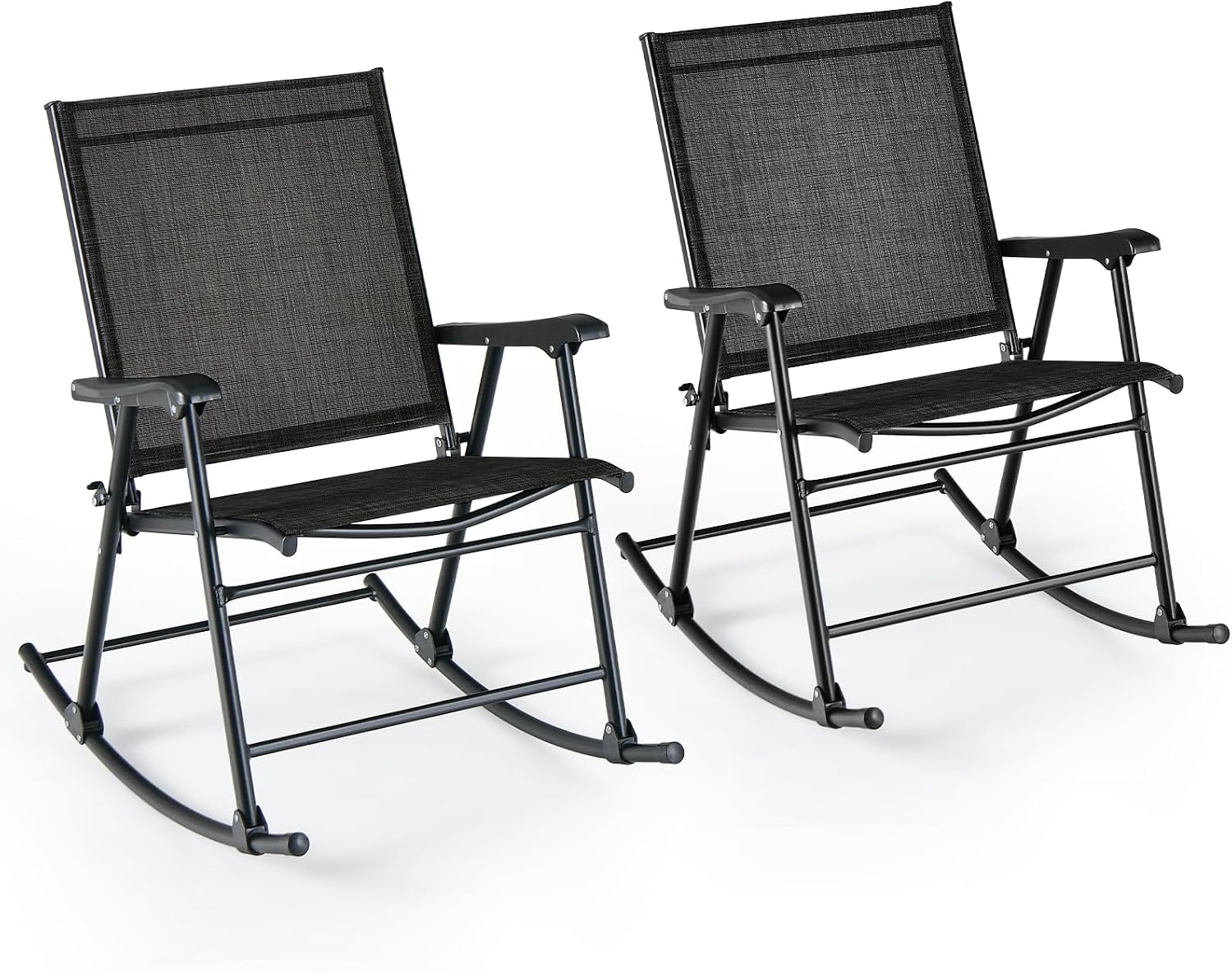 Tangkula Folding Rocking Chairs Set of 2, Patio Rockers with Breathable Seat Fabric & Sturdy Metal Frame, Smooth Rocking Motion, Heavy-Duty Outdoor Rocker for Backyard, Front Porch, Poolside