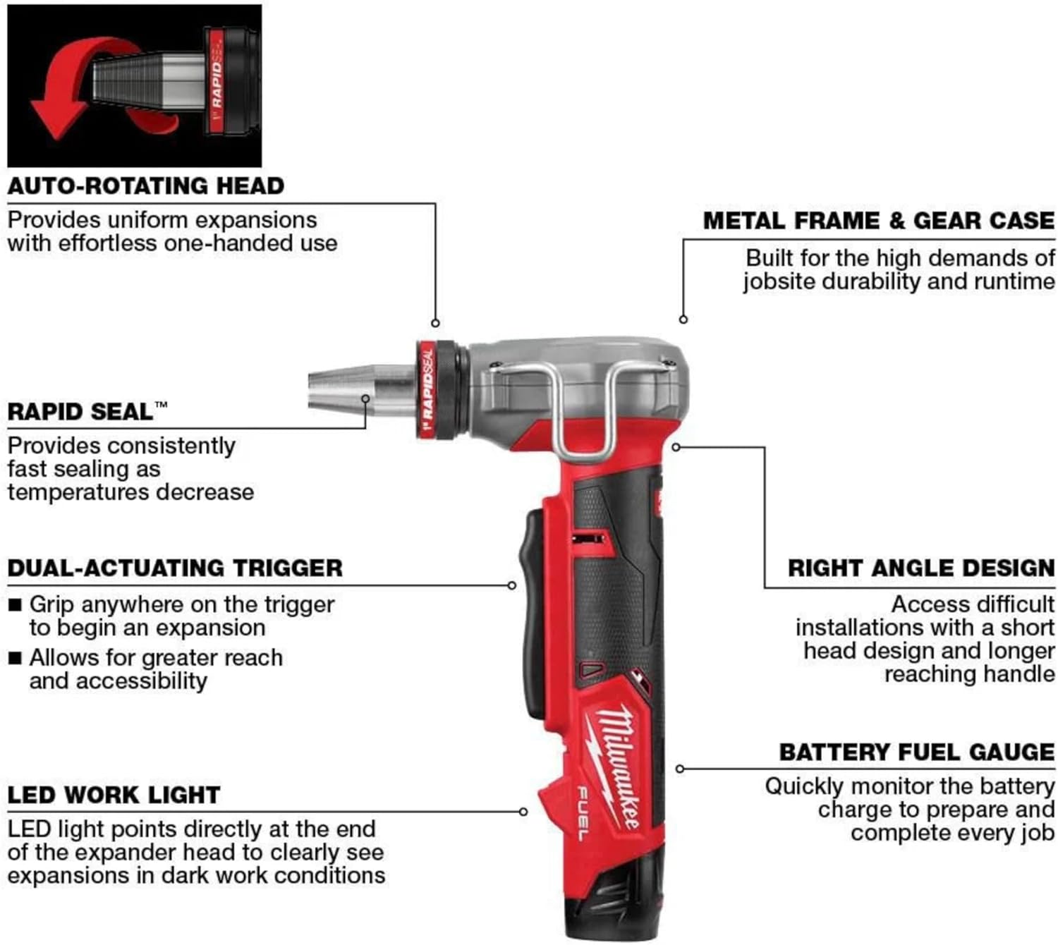 2532-22 M12 FUEL Cordless 3/8 in. - 1 in. PEX Expansion Tool Kit with (2) 2.0 Ah Batteries, (3) Rapid Seal Expansion Heads