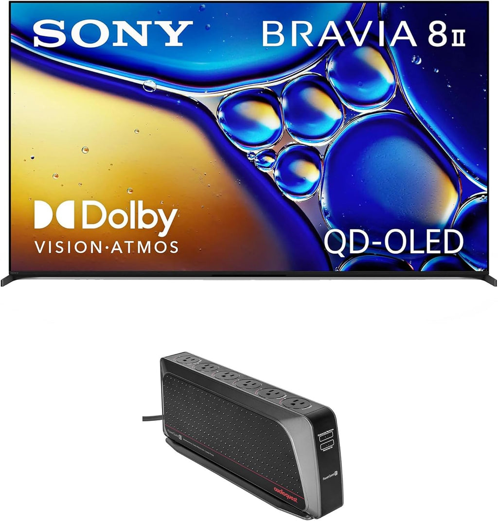 Sony K65XR80M2 65 Inch Bravia 8 QD-OLED 4K HDR Google TV with an AudioQuest PowerQuest2 Power Filter/Surge Protector 6 Outlet (2025)