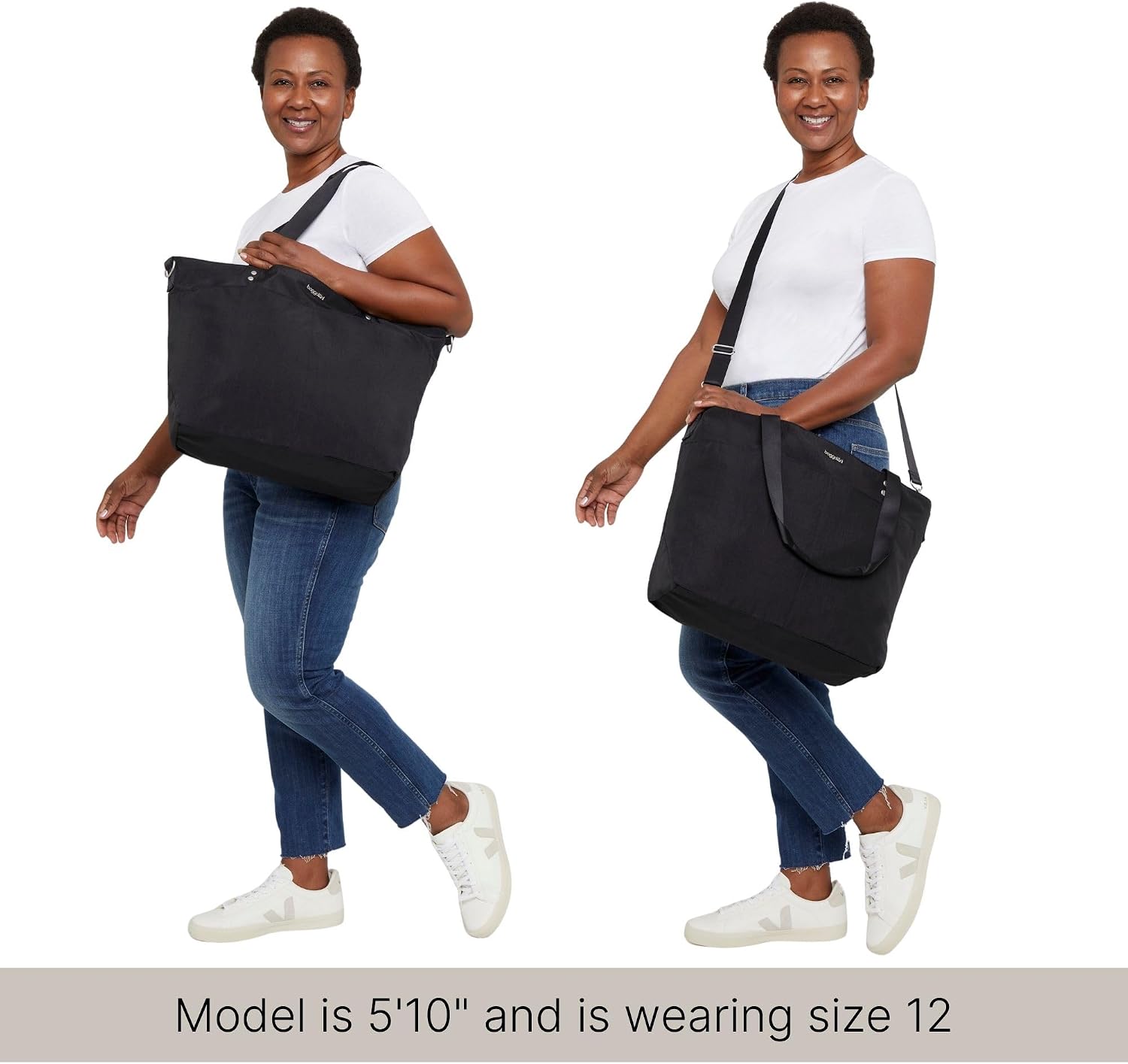 Baggallini Carryall Tote - Lightweight Nylon Zipper Top Weekender Travel Beach Bag w/Luggage Sleeve