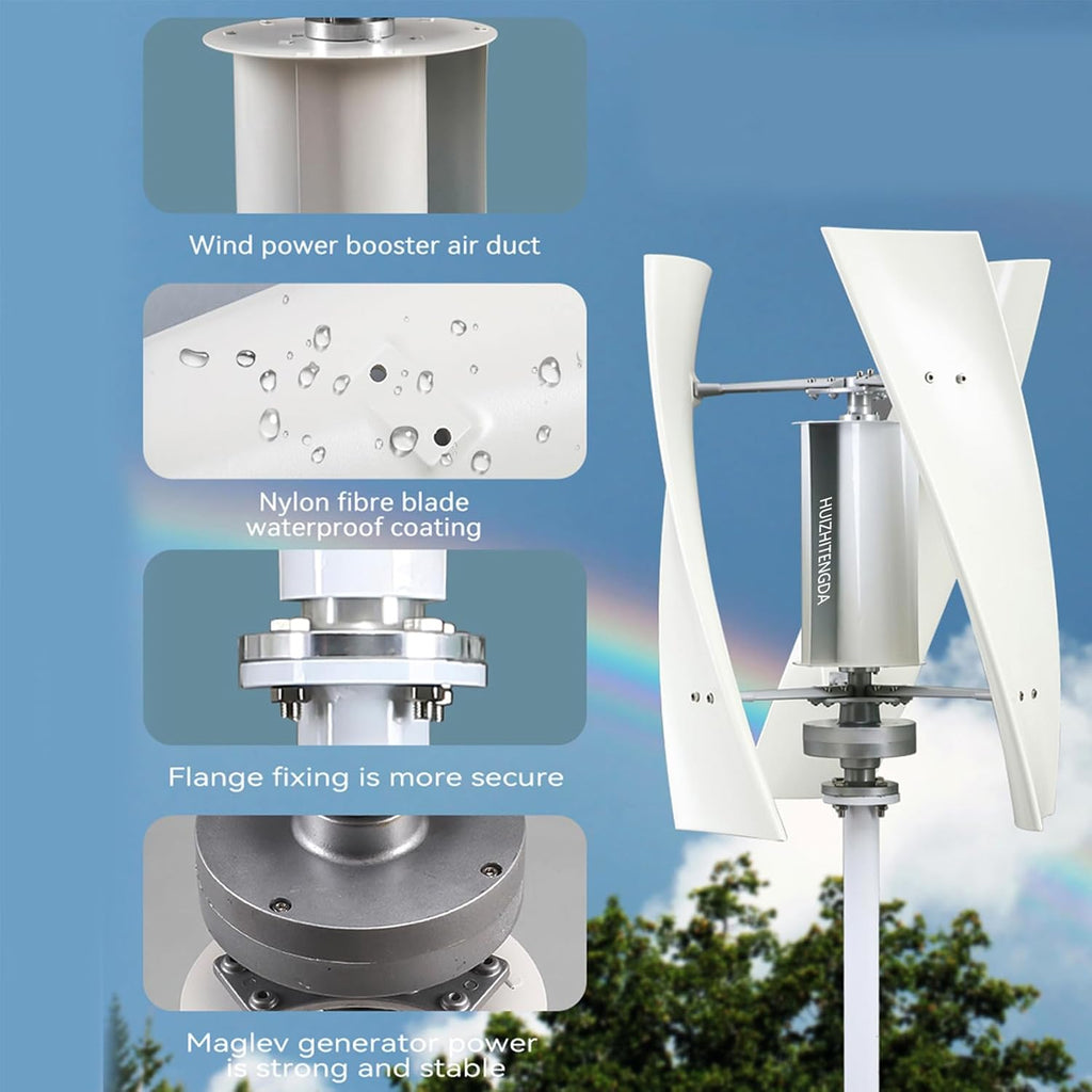 Vertical Wind Turbine Generator, 3000W 12V 24V 48V 220V 3 Blade Noiseless Magnetic Levitation Wind Turbine Set with Inverter for Home Or Camping