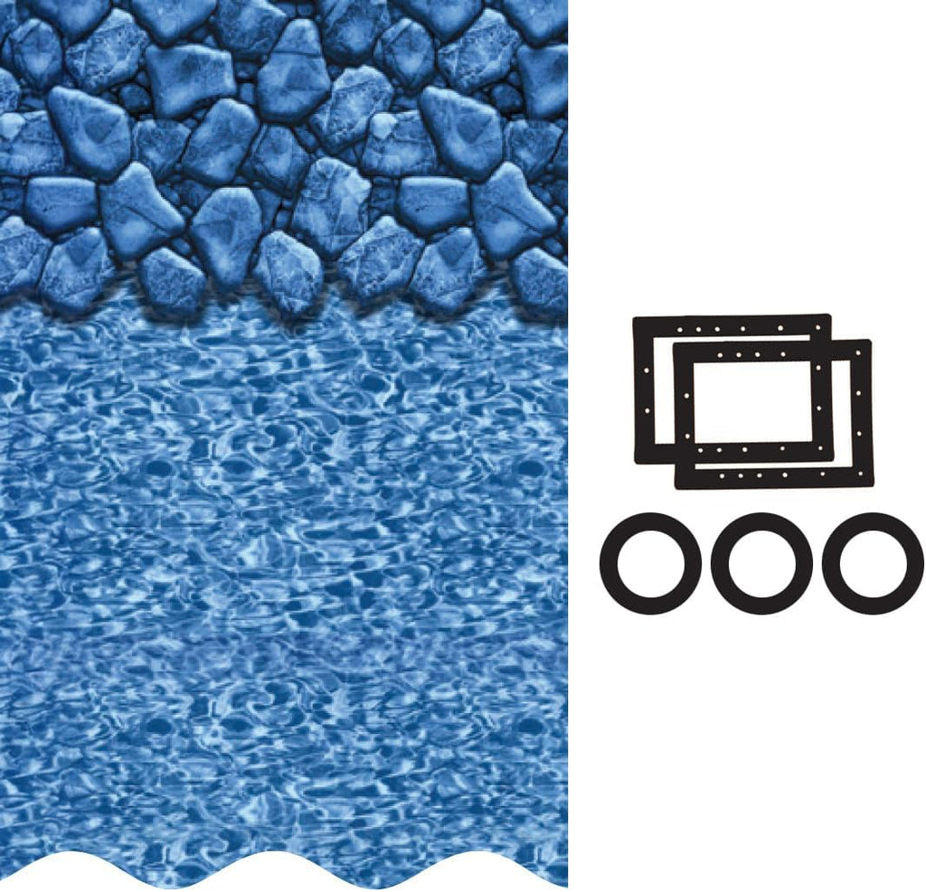 Smartline 18 ft Round Swimming Pool Liner | Boulder Swirl | Overlap Style | 48-52 Inch Wall Height | 25 Gauge Vinyl | for Steel Sided Above Ground Pools | Gasket Kit Included