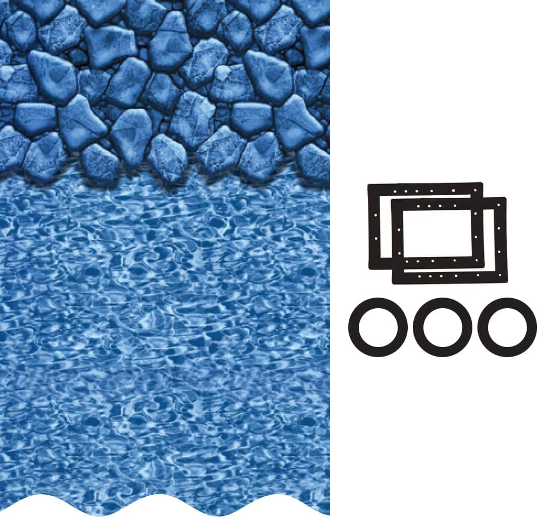 Smartline 18 ft Round Swimming Pool Liner | Boulder Swirl | Overlap Style | 48-52 Inch Wall Height | 25 Gauge Vinyl | for Steel Sided Above Ground Pools | Gasket Kit Included