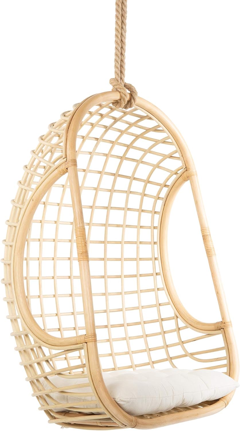 KOUBOO Grid Rattan Hanging Chair, Indoor Hanging Egg Chairs, Swings, Hammock Chairs with Stands for Patio, Bedroom, Adjustable Height Resistant, Natural