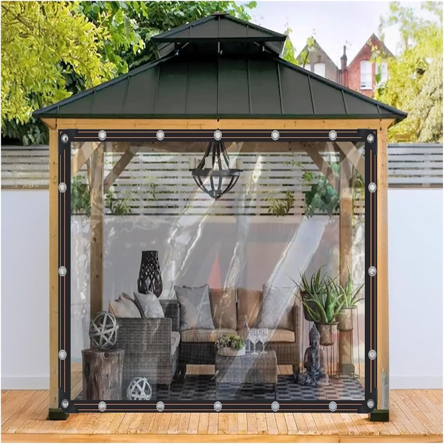 bujnie Transparent Tarpaulin Clear Vinyl Porch Enclosure Panels Resist to Sun, Rain, Wind for Gardens, Terraces, Gazebos, Greenhouses, Chicken Coops (20x15'/6x4.5m)