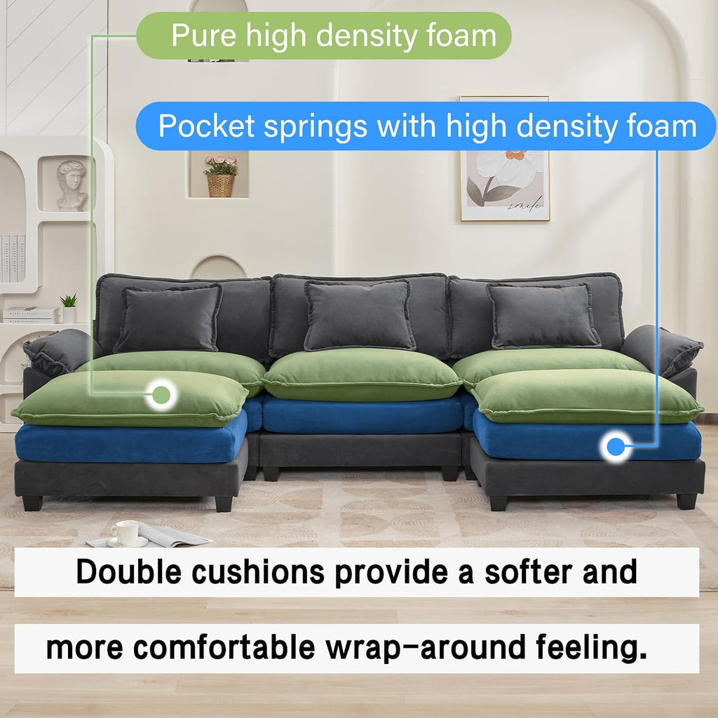 Oprisen 120' Modular Sectional Sofa, Comfy Cloud Couch Sectional Sofa with Ottoman, Chenille Sofa Sleeper Deep Seat Sofa with Throw Pillows for Living Room (Blue Gray, 120'- U Shape)
