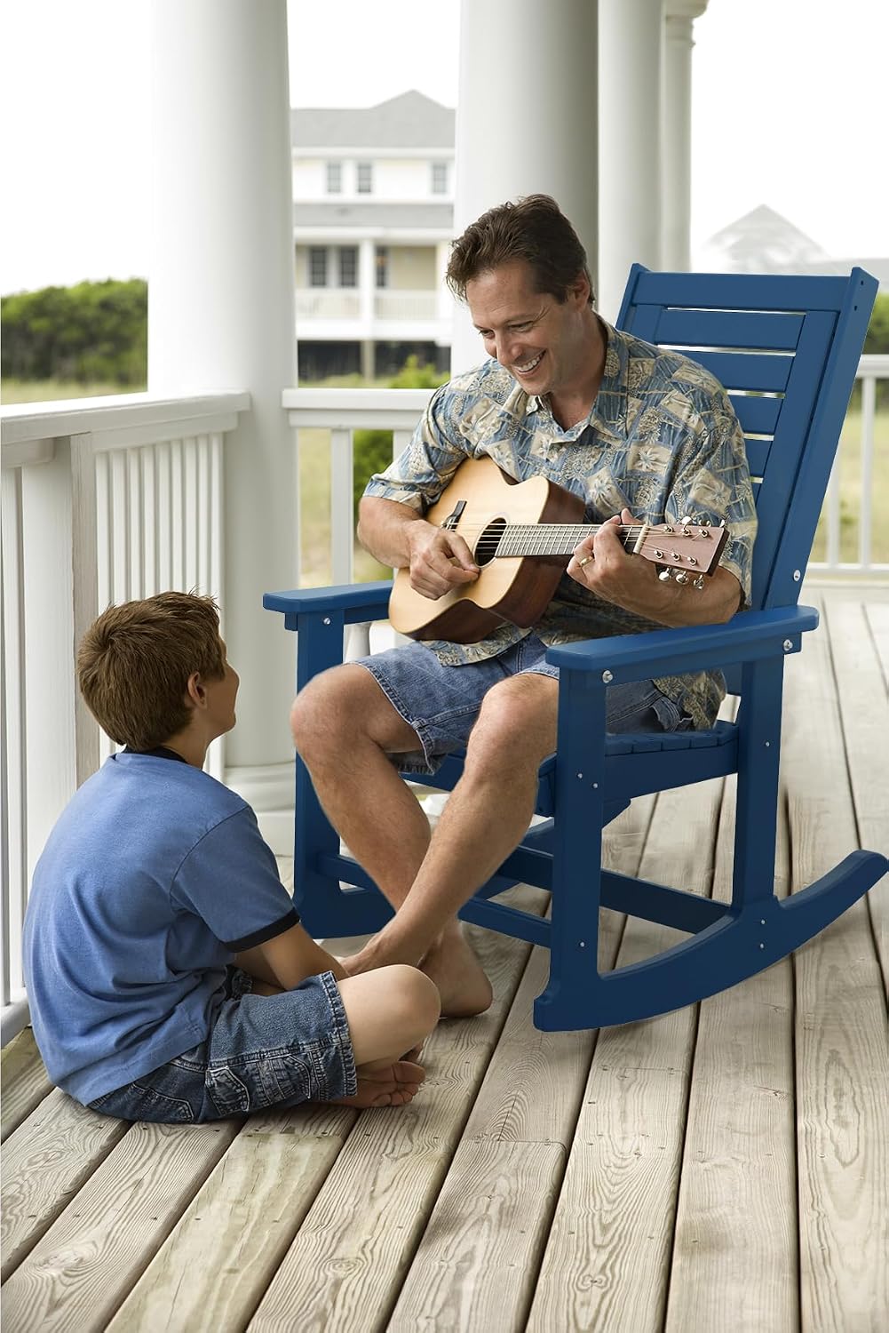 BRIOPAWS Rocking Chair Outdoor | Porch Rocker | HDPE Plastic | Blue | Oversized | Patio Rockers Chairs | High Back | for Big Man | Weather Resistant | for Outside Deck Balcony Front Backyard