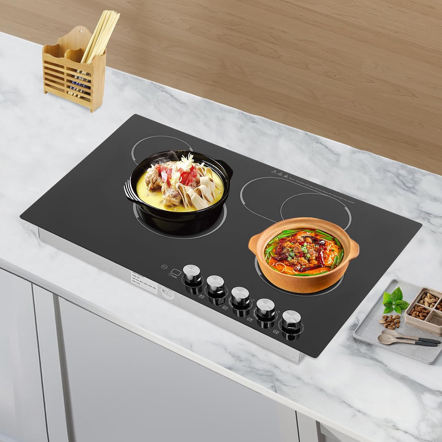 Electric Cooktop 3 Burners, Built in Radiant Electric Stove Top,2600W Cooktop Stovetop with Sensor Touch Control&Timer,Temperature,9 Heating Level,110V (4 Burners)