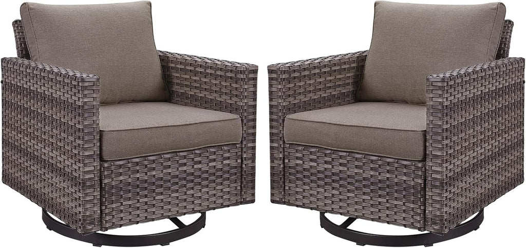 Outdoor Patio Swivel Rocker Chairs - Wicker Patio Swivel Rocking Chairs Set of 2 with Waterproof Wicker,Comfortable Cushions and Sturdy Metal Frame for Outside Porch Deck Backyard(Mixed Grey/Grey)