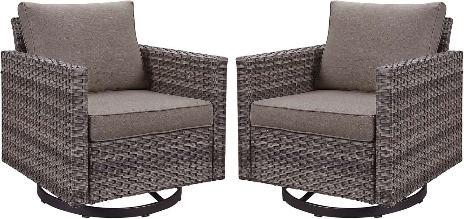 Outdoor Patio Swivel Rocker Chairs - Wicker Patio Swivel Rocking Chairs Set of 2 with Waterproof Wicker,Comfortable Cushions and Sturdy Metal Frame for Outside Porch Deck Backyard(Mixed Grey/Grey)