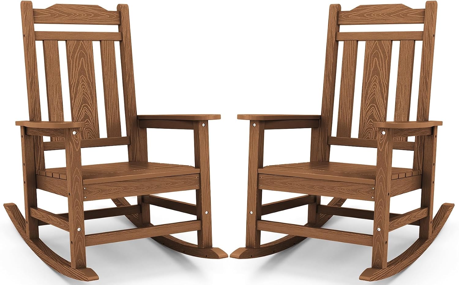 SERWALL Oversized Rocking Chair Set of 2 Outdoor, HDPE Outdoor Rocking Chair Set of 2, Brown
