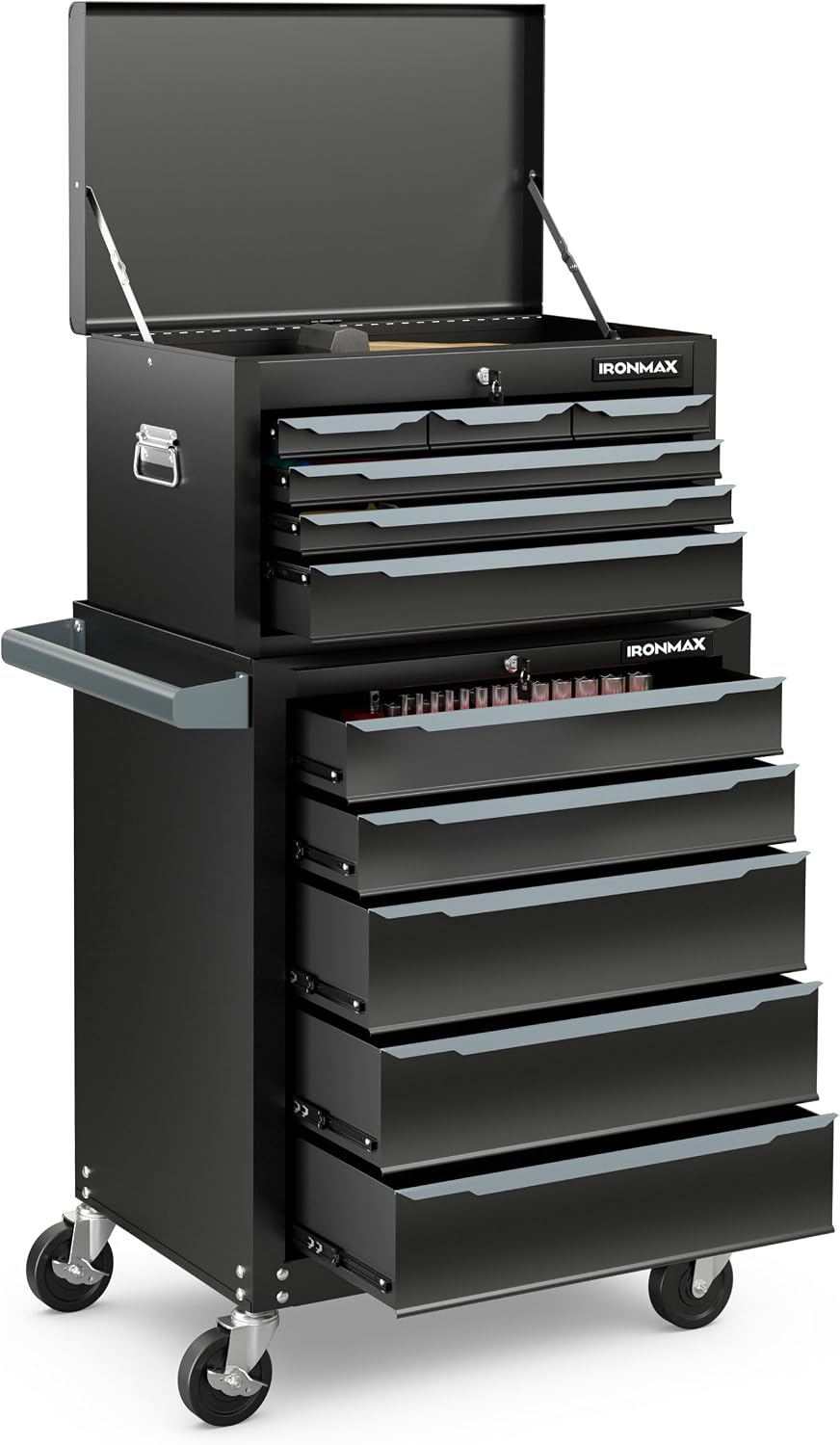 Goplus Rolling Steel Tool Chest, 11-Drawer Heavy-Duty Tool Storage Cabinet with Hanging Holes, Central Keyed Locking System, Ball-Bearing Slides & Lockable Wheels, Tool Box Organizer for Garage