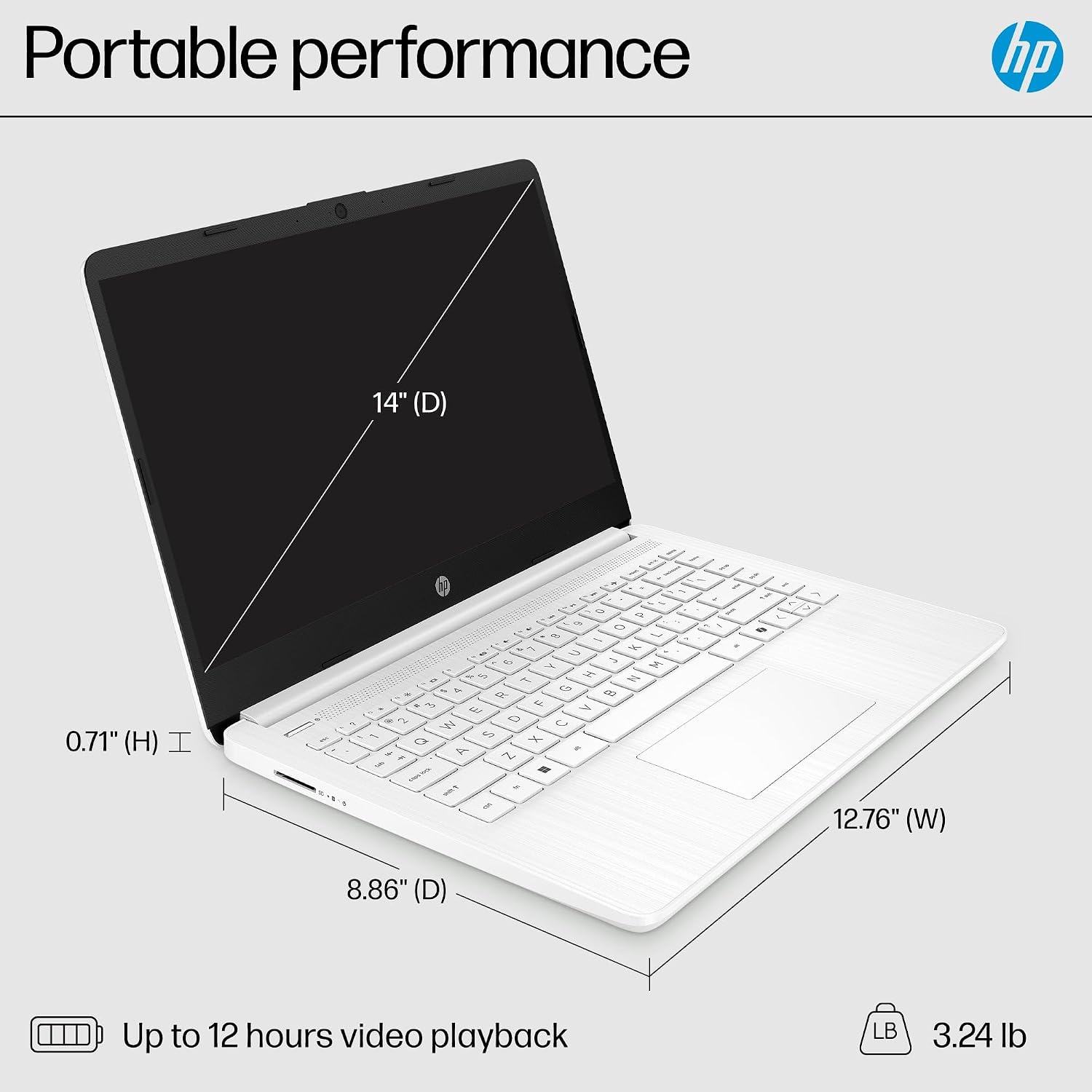 HP 14' Laptop for Student Business, Intel CPU, Light & Slim, Fast, 1-Year Office 365, 16GB RAM, 64GB eMMC, with Portable Accessories, 4K Graphics, Windows 11S, Snowflake White
