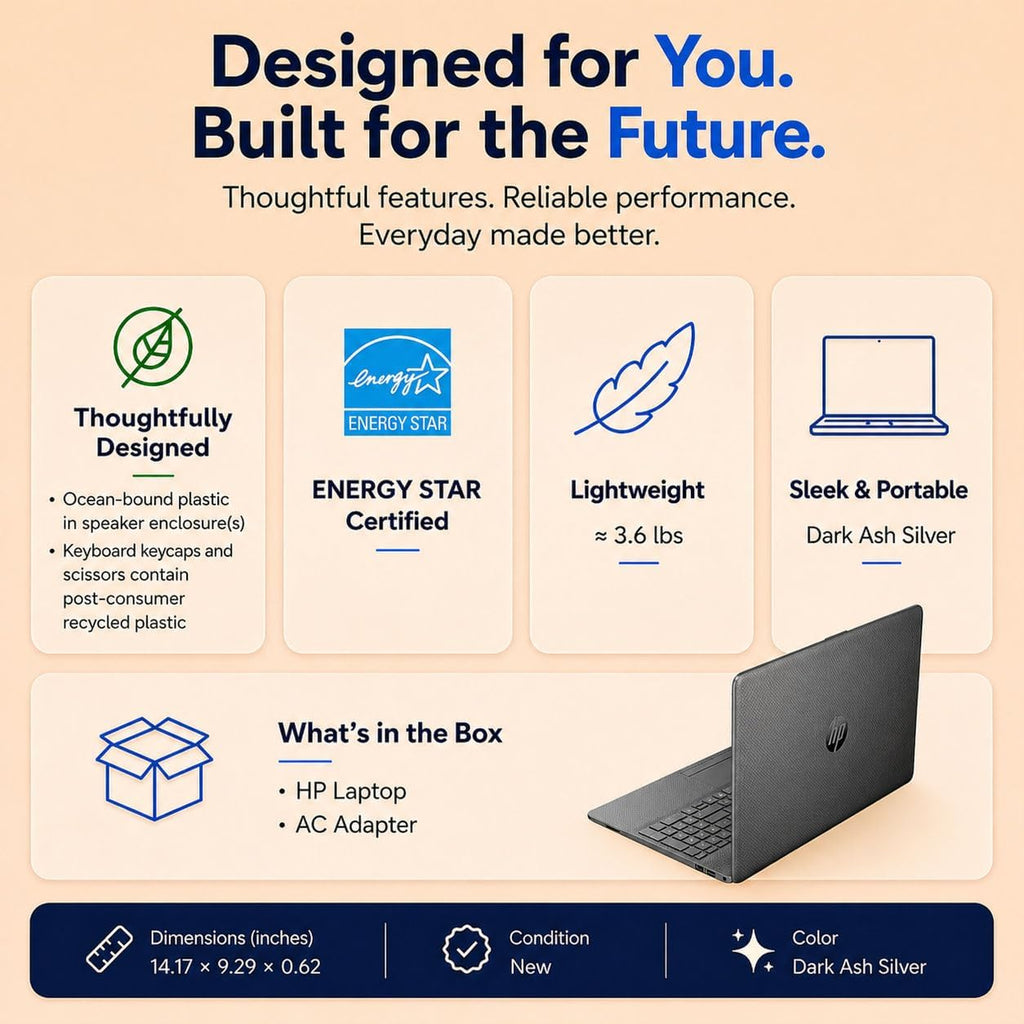 HP 255 G10 Business Laptop • AMD Ryzen 7 7735U • 15.6' FHD IPS Display • Dedicated Copilot Key • 16GB DDR5 RAM • 256GB SSD • HDMI • Wi-Fi 6 • BT 5.4 • Fast Charging • Windows 11 Pro • WOWPC USB