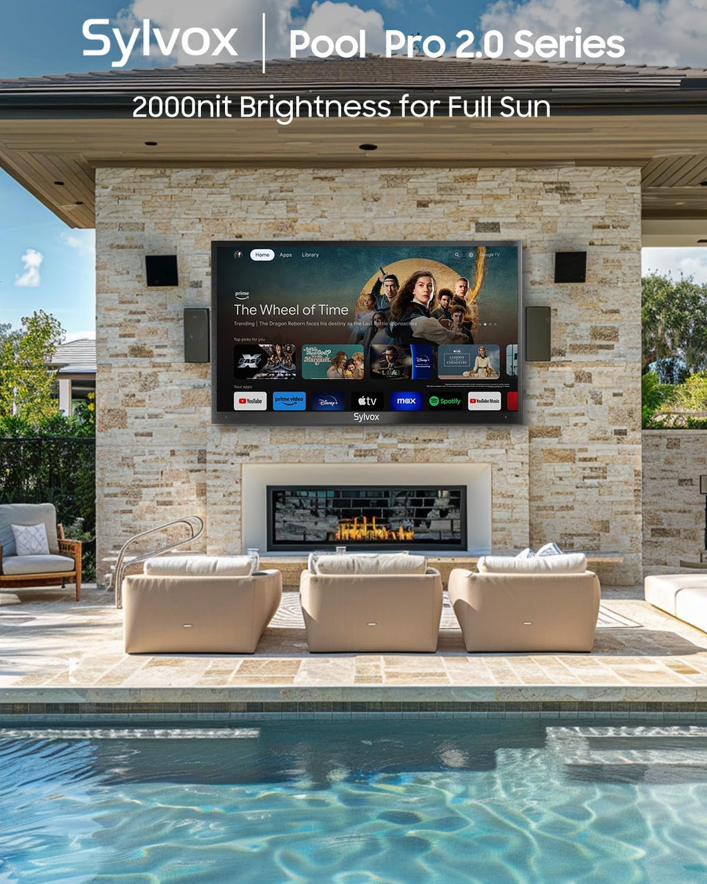 SYLVOX 2000 Nits Full Sun Outdoor TV 65' + Heavy-Duty Adjustable Outdoor TV Wall Mount Bundle – 4K UHD, Dolby Atmos, Google TV, Waterproof, Backyard, Patio, Poolside & Restaurant Ready