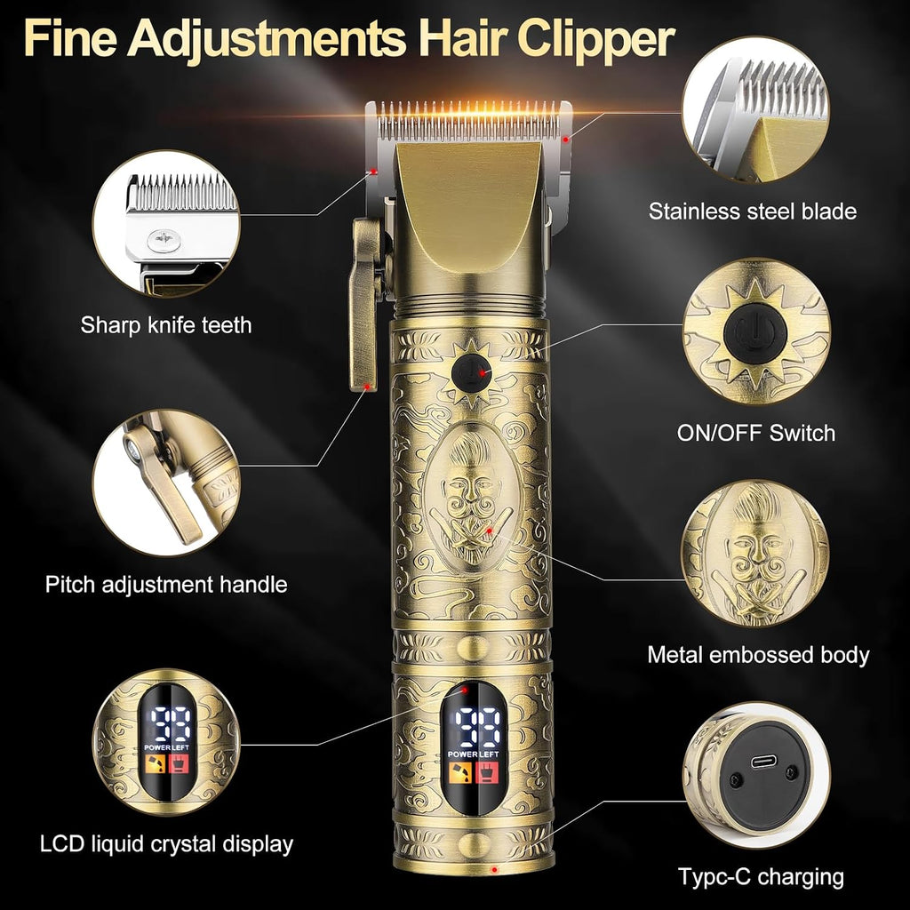 QREEYX Hair Clippers for Man T-Blade Trimmer Nose Hair Trimmer Electric Shaver Set, Professional Metal Body Barber Clippers Set for Haircut, Men's Grooming Kit with LCD Display, Ideal Gift for Him