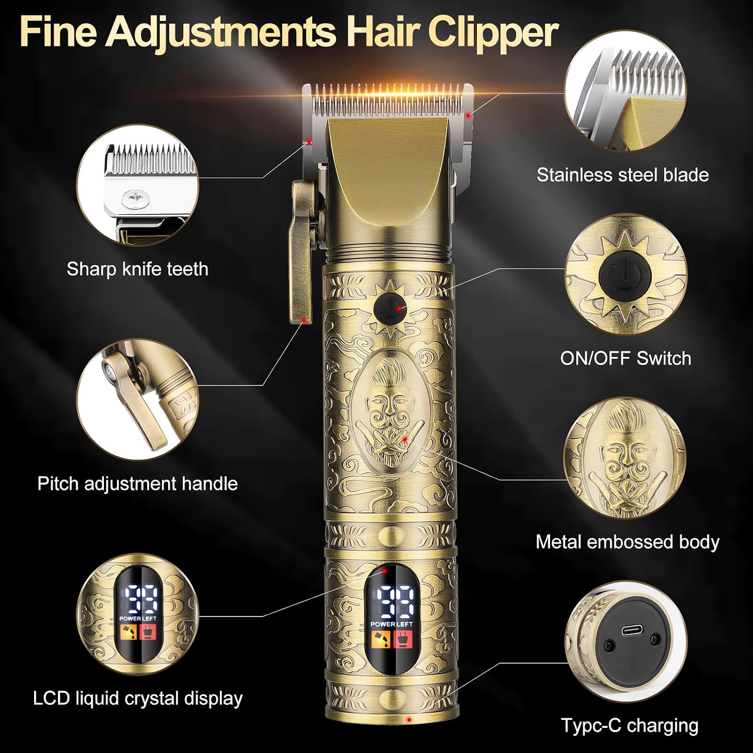 QREEYX Hair Clippers for Man T-Blade Trimmer Nose Hair Trimmer Electric Shaver Set, Professional Metal Body Barber Clippers Set for Haircut, Men's Grooming Kit with LCD Display, Ideal Gift for Him