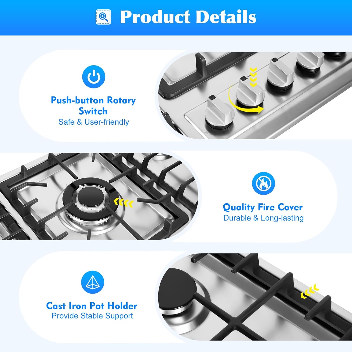 2 Burner Natural Gas Cooktop, Cooktop Stove Top, Tempered Glass Burners Stove with Anti-Temper Protection for Apartment, Indoor (Not Included Gas Pipe) (4)