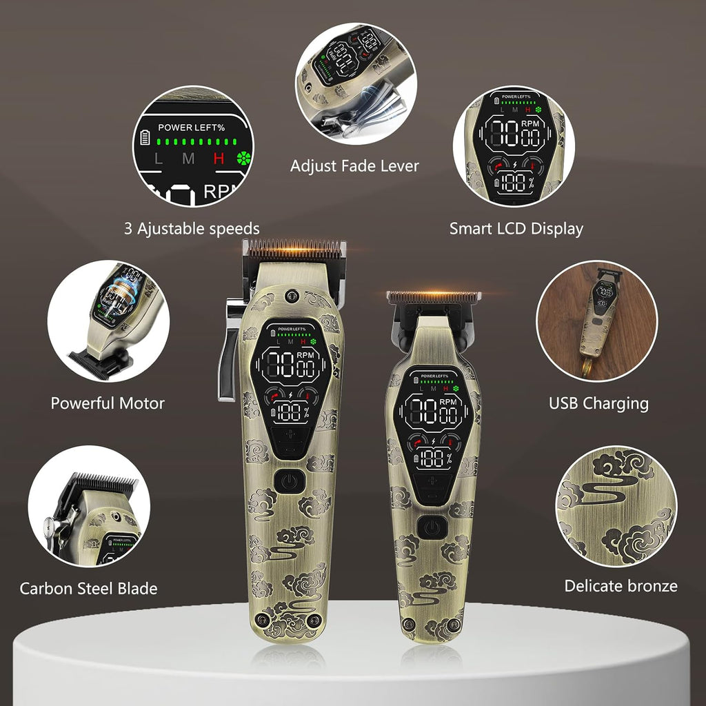 Beatslm Hair Clippers for Men Professional, T-Blade Hair Trimmer for Men, Electric Shaver Razor, Beard Trimmer, 3 in 1 Cordless Barber Clippers and Trimmers Set, Haircutting Kit LCD Display (Bronze)