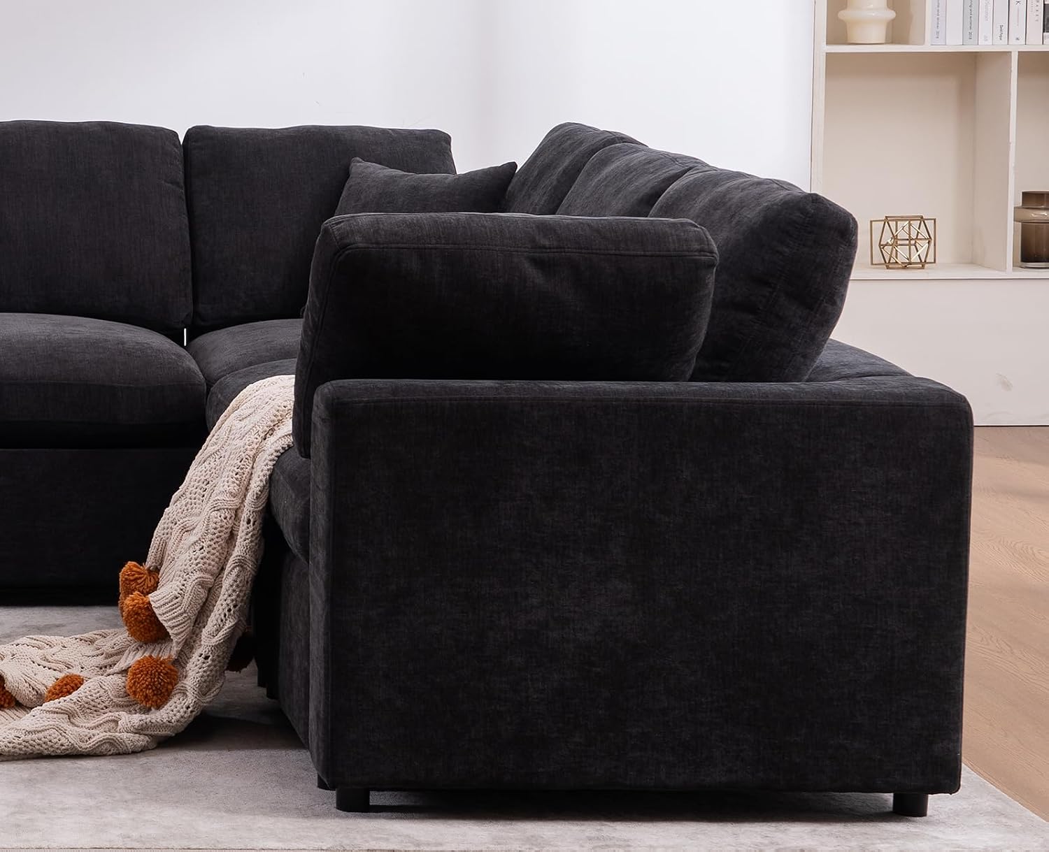 Oversized Modular Sectional Sofa Couch, Large 7 Seater Corner Sofa Modern U Shaped Sectional Couch with Ottoman Cloud Couches for Living Room, Office, Spacious Space, Black
