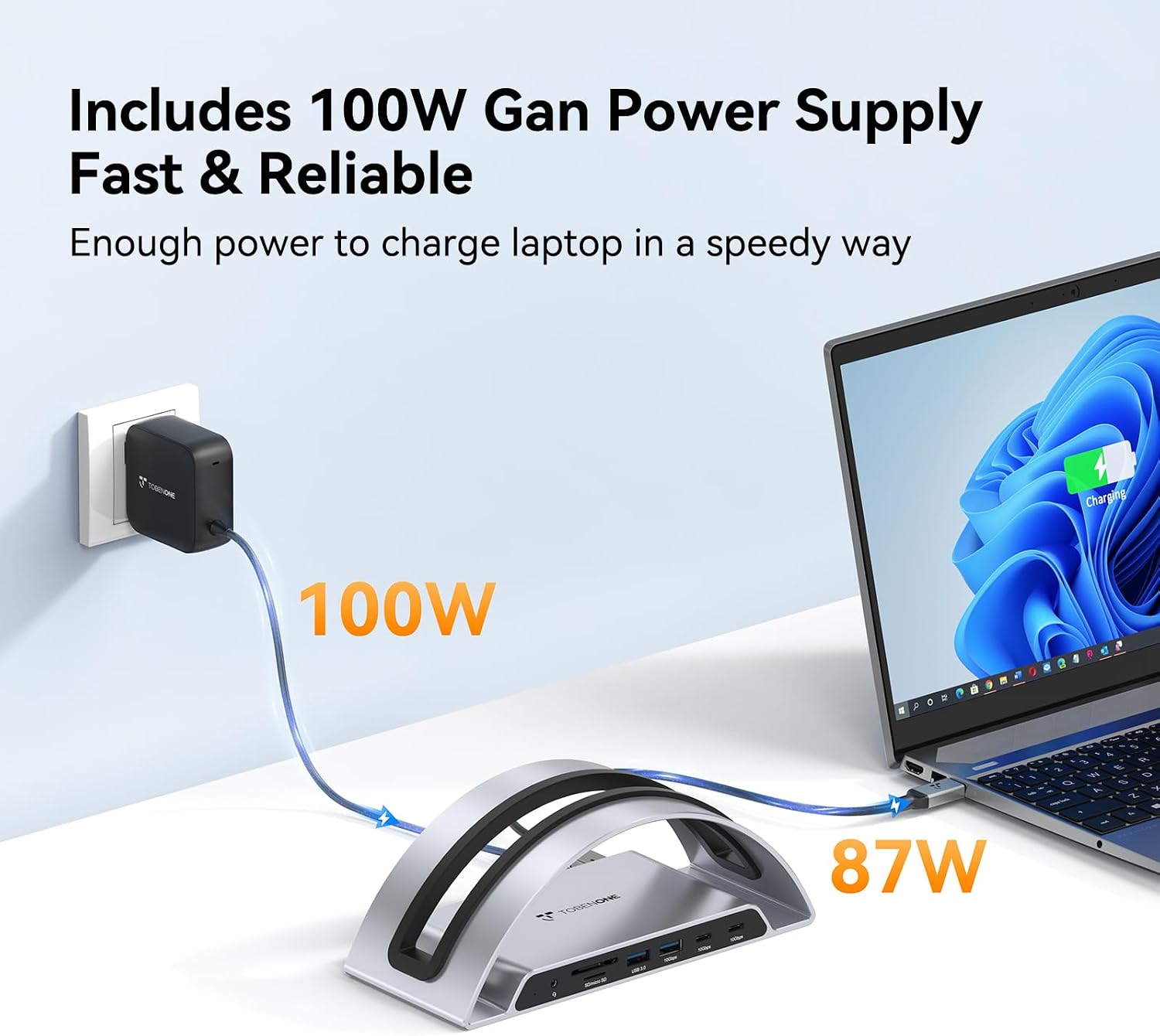 TobenONE Laptop Docking Station Dual Monitor 4K@60Hz with 100W Power Adapter, Vertical Docking Station with HDMI, USB A&C 3.2 Ports, SD/microSD, Audio for Dell/HP/Lenovo/Surface