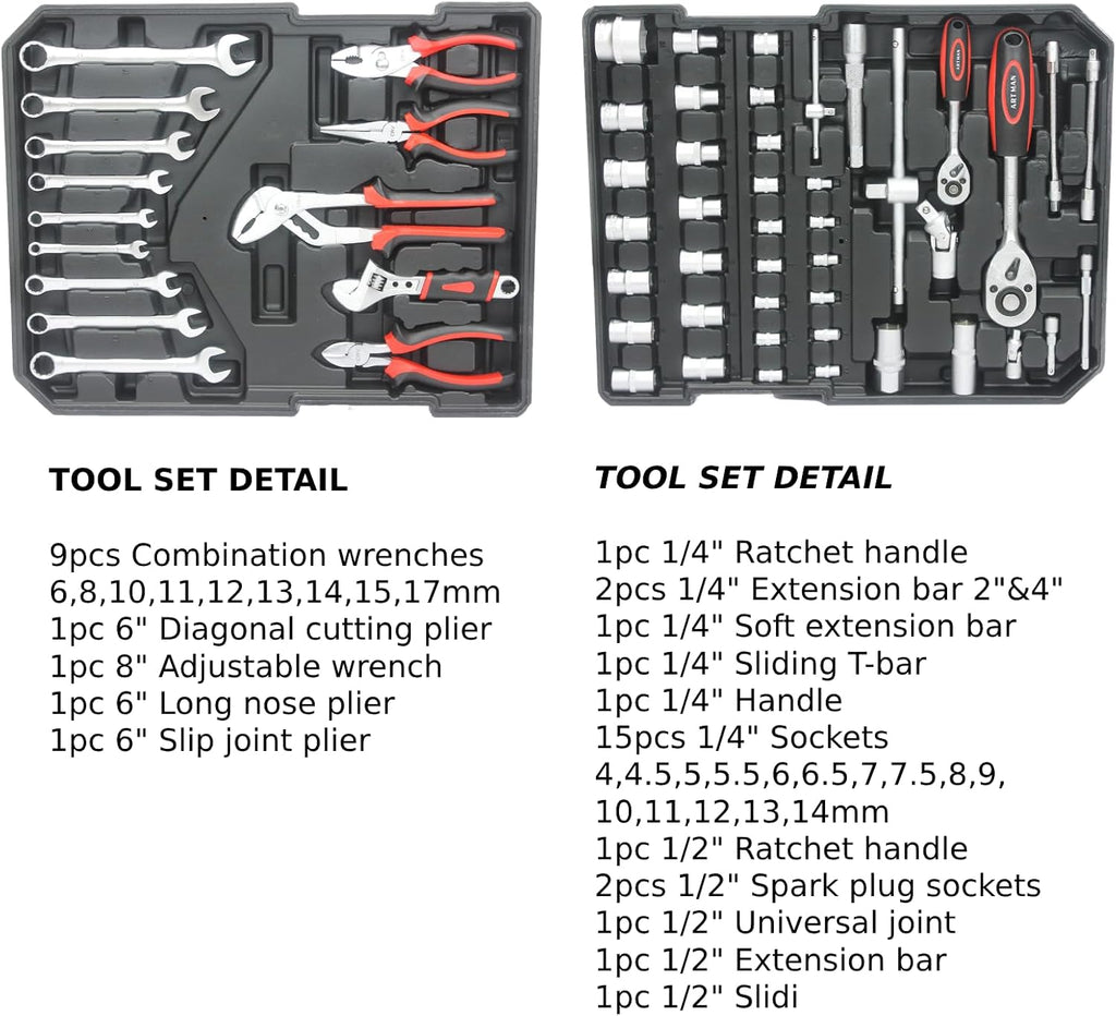Home Tool Set Kit -899 PCS Home Auto Repair Tool Kit with Rolling Tool Box, Complete Hand Tool Set, Perfect for Homeowner, Diyer, Handyman