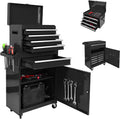 5-Drawer Tool Chest, Rolling Tool Box with Detachable Top Toolbox & Universal Wheels, Tool Cabinet with Lock Bar, Protective Liner & Tool Rack, Metal Storage Cart for Garage,Workshop (Black)