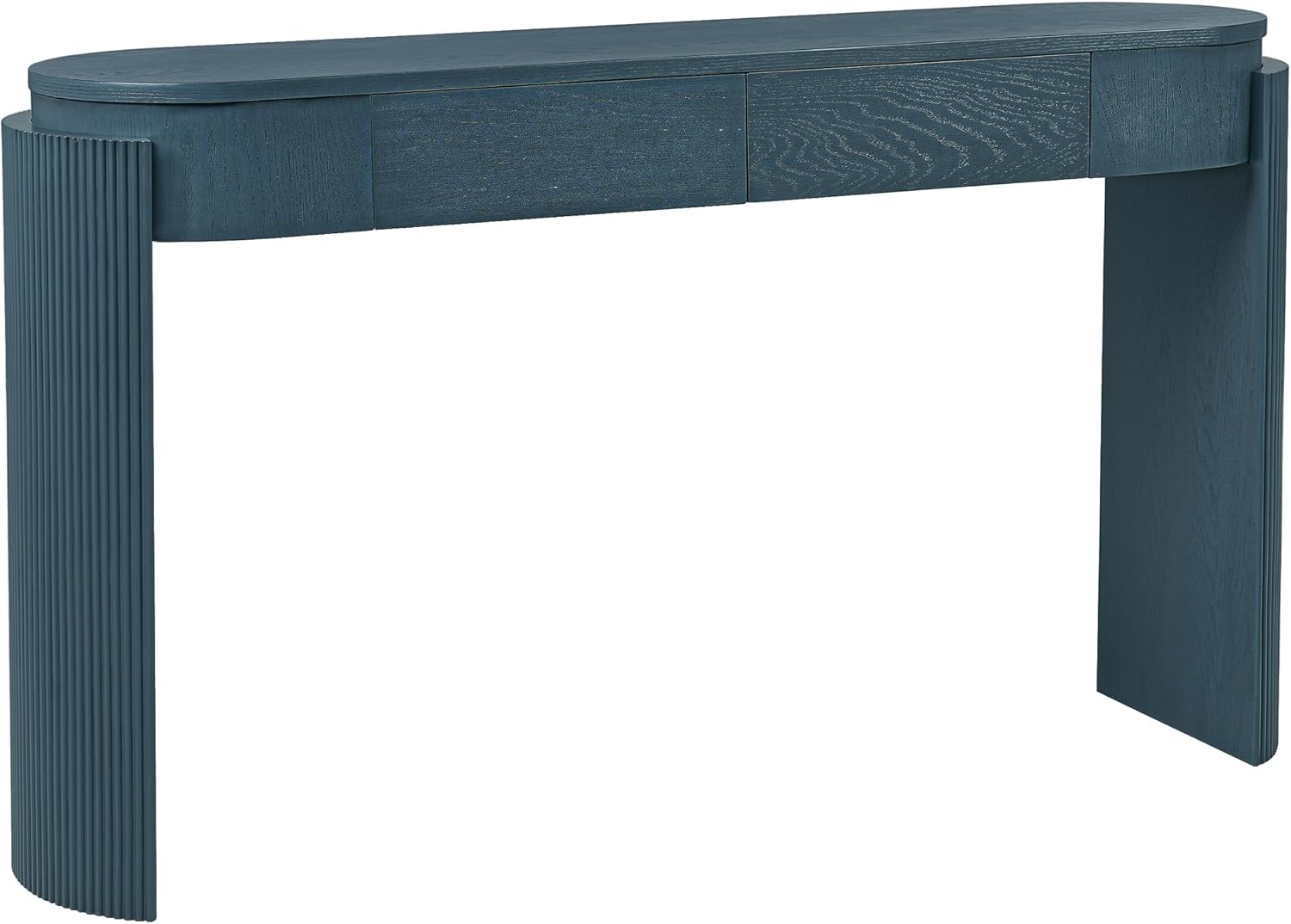 LKTART 55' Sofa Table with Oval Top and 2 Drawers, Entryway Console Table with Fluted Design for Hallway,Foyer,Entry and Living Room (Easy Assembled-Navy)