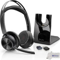 Poly Plantronics Voyager Focus 2 UC, Stereo Bluetooth Headset with Charging Stand, USB C, with USB C to USB A Adapter, Compatible with Teams, Zoom, Connects to Laptop,PC/Mac, Smartphone - GTW Cloth