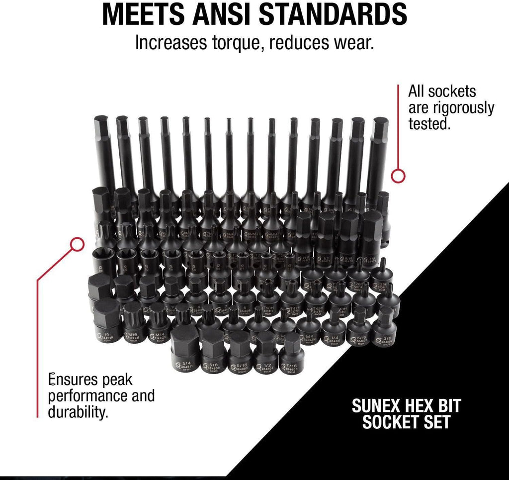 Sunex 3569 3/8' Dr. Master Hex Bit Impact Socket Set (84 Piece)