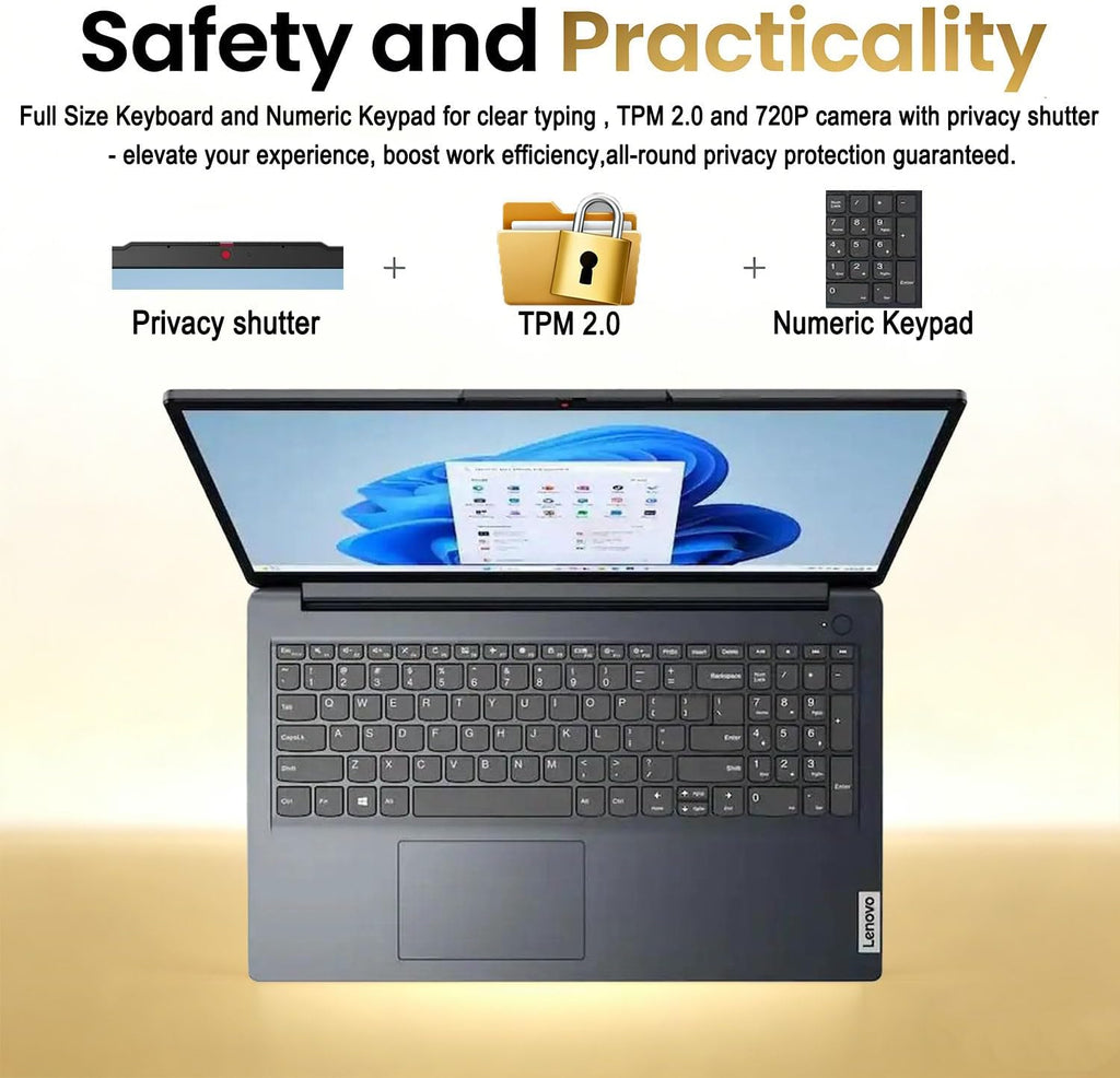 IdeaPad Slim • 15.6' Business Laptop with Microsoft 365 Included • 12GB DDR4RAM • 1.2TB Storage (256GB SSD + 1TB OneDrive) • Intel 4 Core • Privacy Shutter • Dolby Audio • Copilot AI • Windows 11