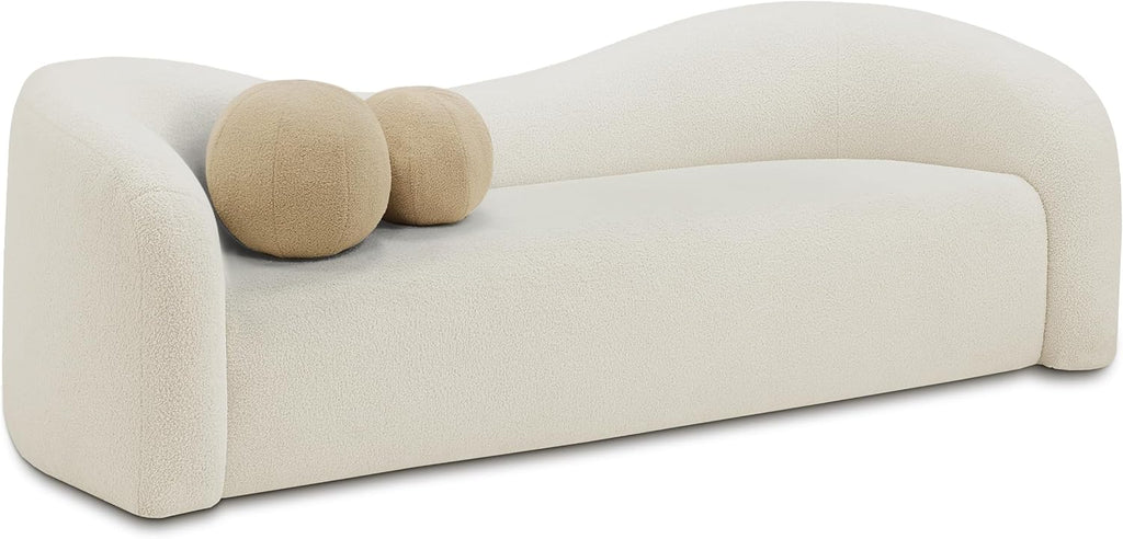 Meridian Furniture 186Cream-S Kali Collection Modern | Contemporary Sofa with Soft Cream Faux Shearling Teddy Fabric, Curved Back, 86' W x 33' D x 27' H, Cream