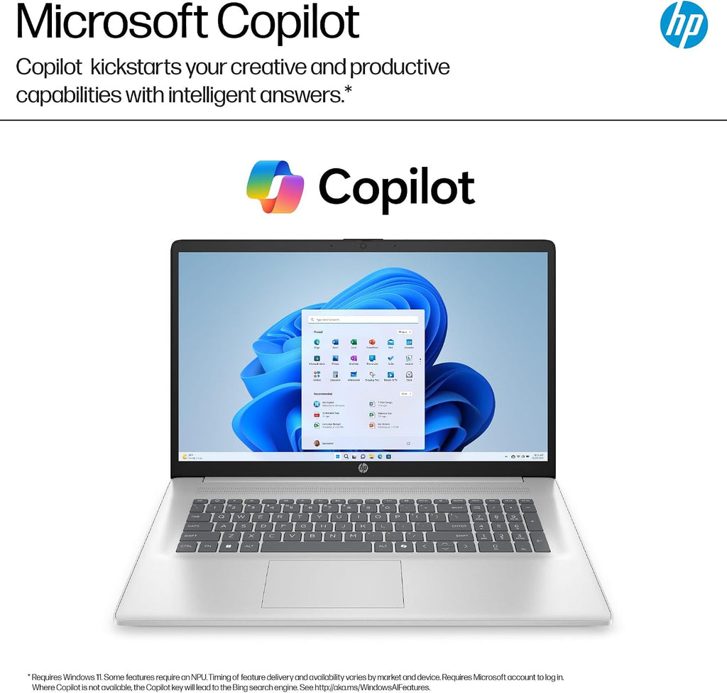 HP 17 Laptop AI PC (17.3' HD+ Touchscreen, Intel 12-Core Ultra 5 225U (> i7-1355U), 16GB DDR5 RAM, 512GB SSD) for Business, Home, Students, Backlit, Fingerprint, Webcam, Win 11 Home, Silver
