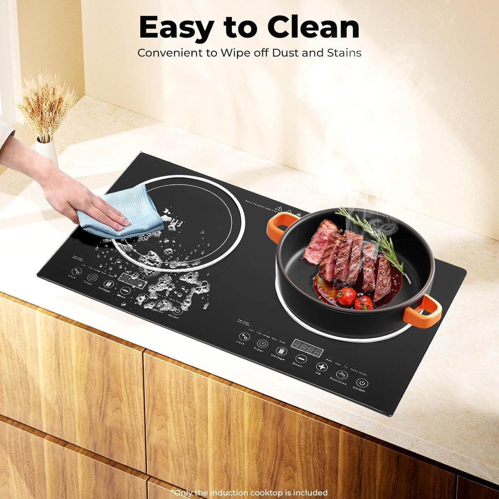 Built in Electric Stove Top,Induction Cooktop,Portable 1200W Induction Cooker 2 Burner Independent Touch Control,Ceramic Electric Stove with 8 Temperature,Power Level (2 Burners,1200W)