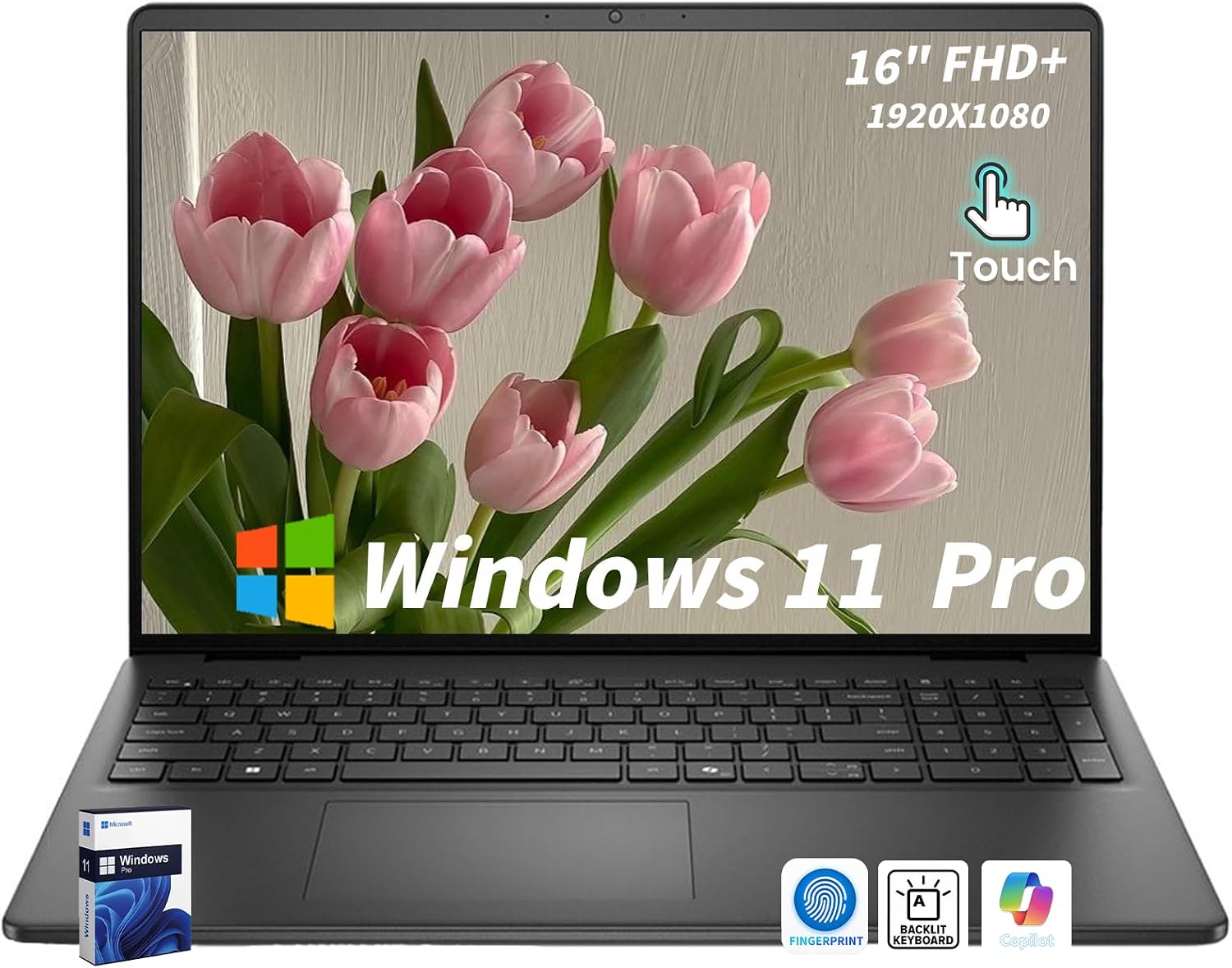 Dell 16' FHD+ Touchscreen Laptop Computer - Intel Core i7-150U Processor(10 Core, Up to 5.4Ghz), 300nits Display,Backlit Keyboard,Windows 11 Pro, Black((32GB DDR5 RAM, 1TB SSD)