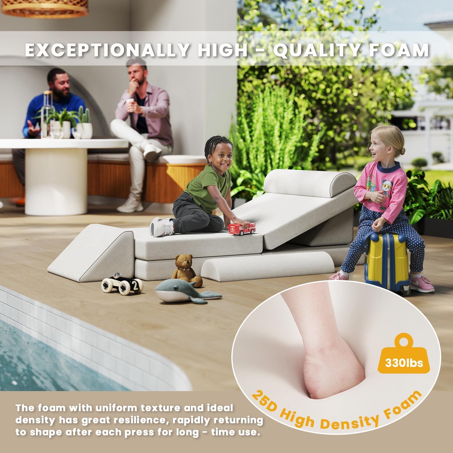 jela Kids Couch, Waterproof Kids Modular Sofa for Outdoor & Indoor, UV Resistant Child Sectional Sofa, Foam Play Couch Playhouse Play Set for Children Adults(Sand Beige) | waterproof