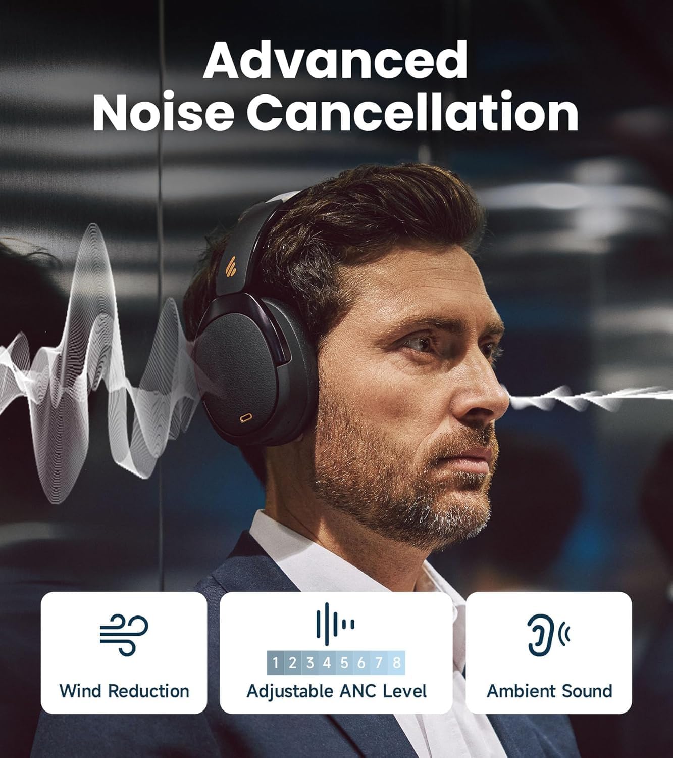 Edifier WH950NB Gen 2 Wireless Hybrid Active Noise Cancelling Headphones, Hi-Res Audio with LDAC 8-Level ANC, Spatial Sound 80H Playtime Bluetooth 5.4 Foldable 3.5mm AUX, Travel Case - Black
