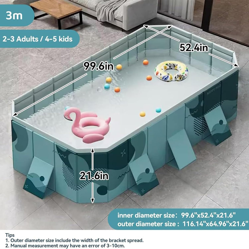 Jessie Foldable Pool for Kids and Adults Non InflatableFrame Outdoor Swimming Pool Blue Kiddie Pools Thickened Support Dog Above Ground Garden Backyard (118.11 in)