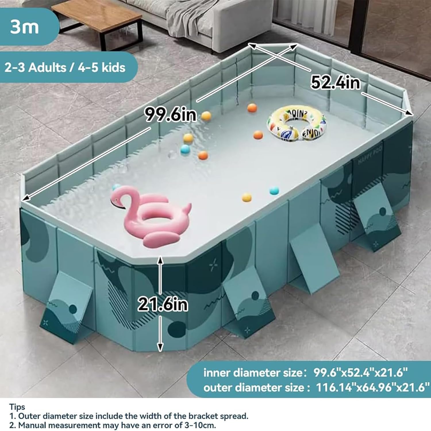 Jessie Foldable Pool for Kids and Adults Non InflatableFrame Outdoor Swimming Pool Blue Kiddie Pools Thickened Support Dog Above Ground Garden Backyard (118.11 in)
