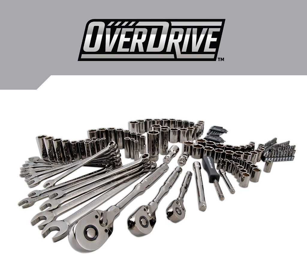 CRAFTSMAN OVERDRIVE 154-Piece Gunmetal Chrome Mechanics Tool Set, Standard SAE/Metric Socket Set, with Hard Case (CMMT99154L)