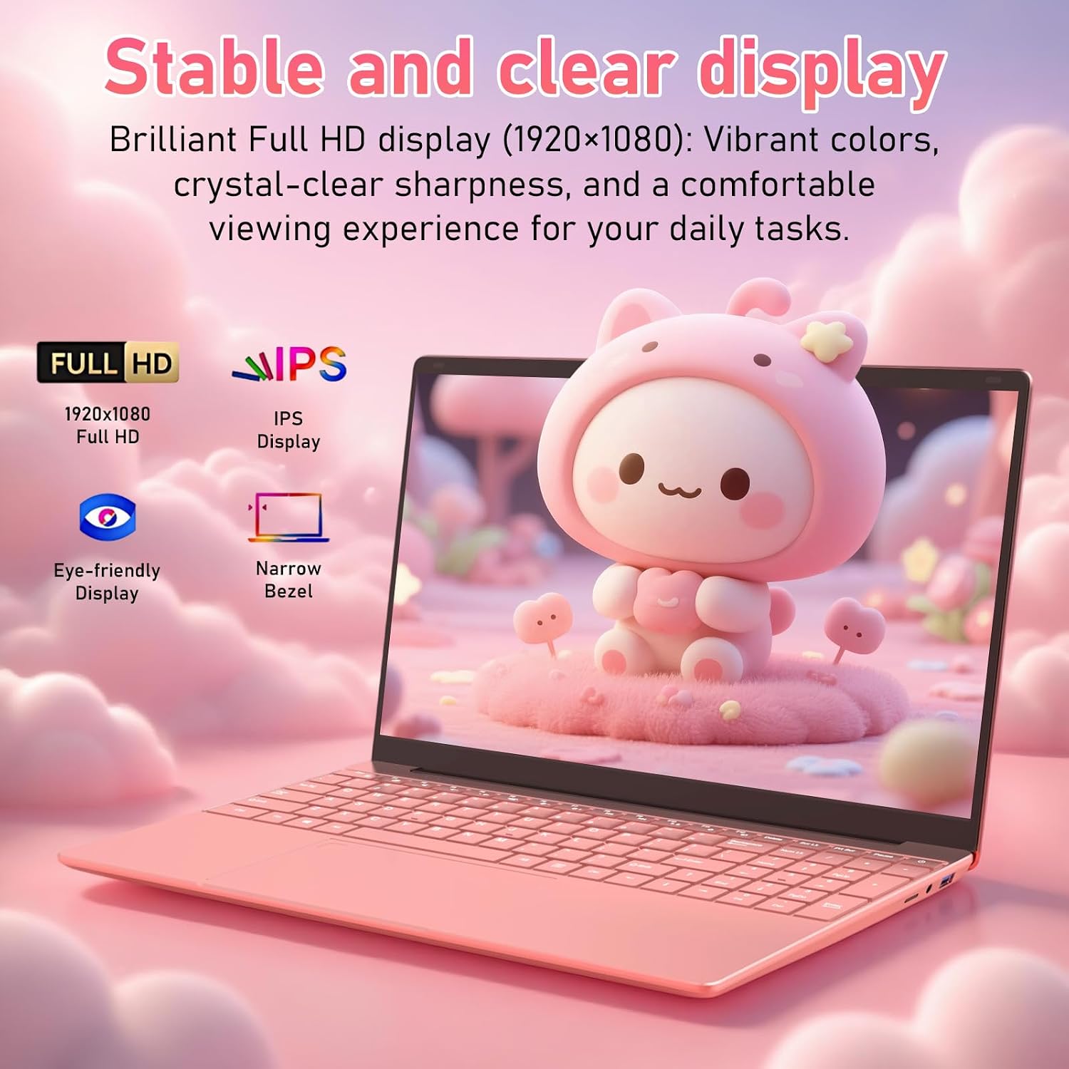 Student Laptop 15.6 Inch, Lightweight Notebook with 8GB RAM 256GB SSD, FHD IPS Display, Backlit Keyboard & Fingerprint Login, Rose Gold Portable Computer for School & Daily Use