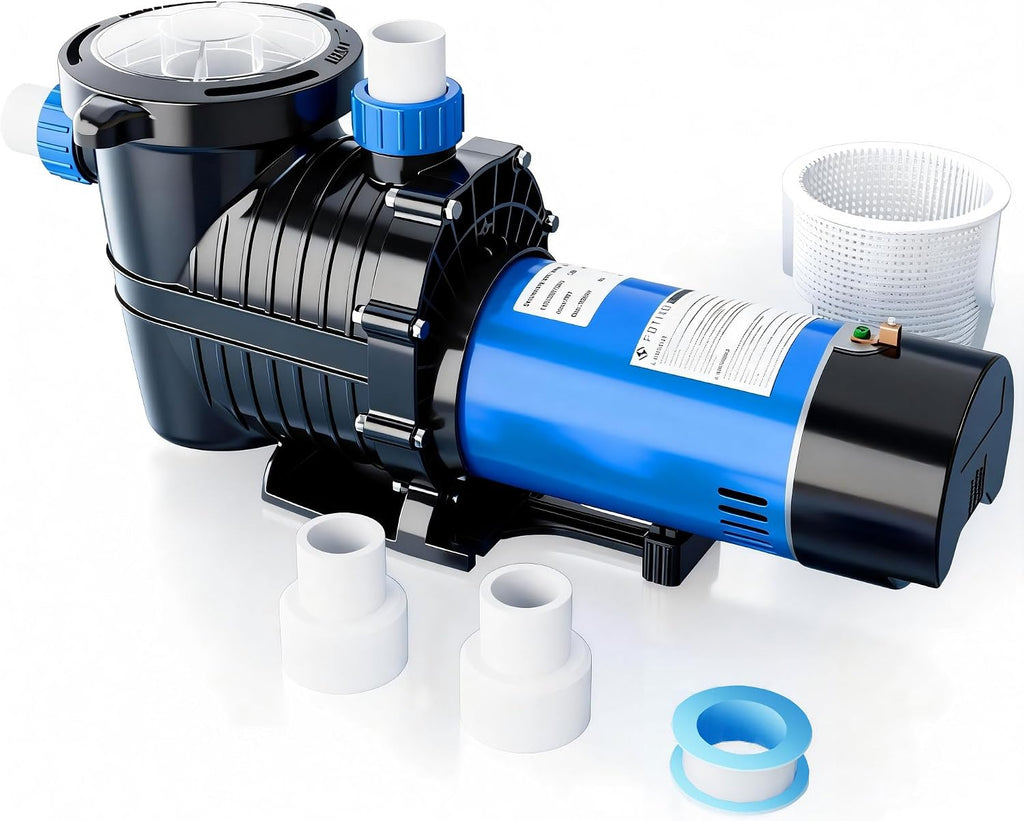 FOTING In/Above Ground Pool Pump, Self Primming Pool Pump High Flow 1.5' & 2' NPT Inlet Connectors, Blue