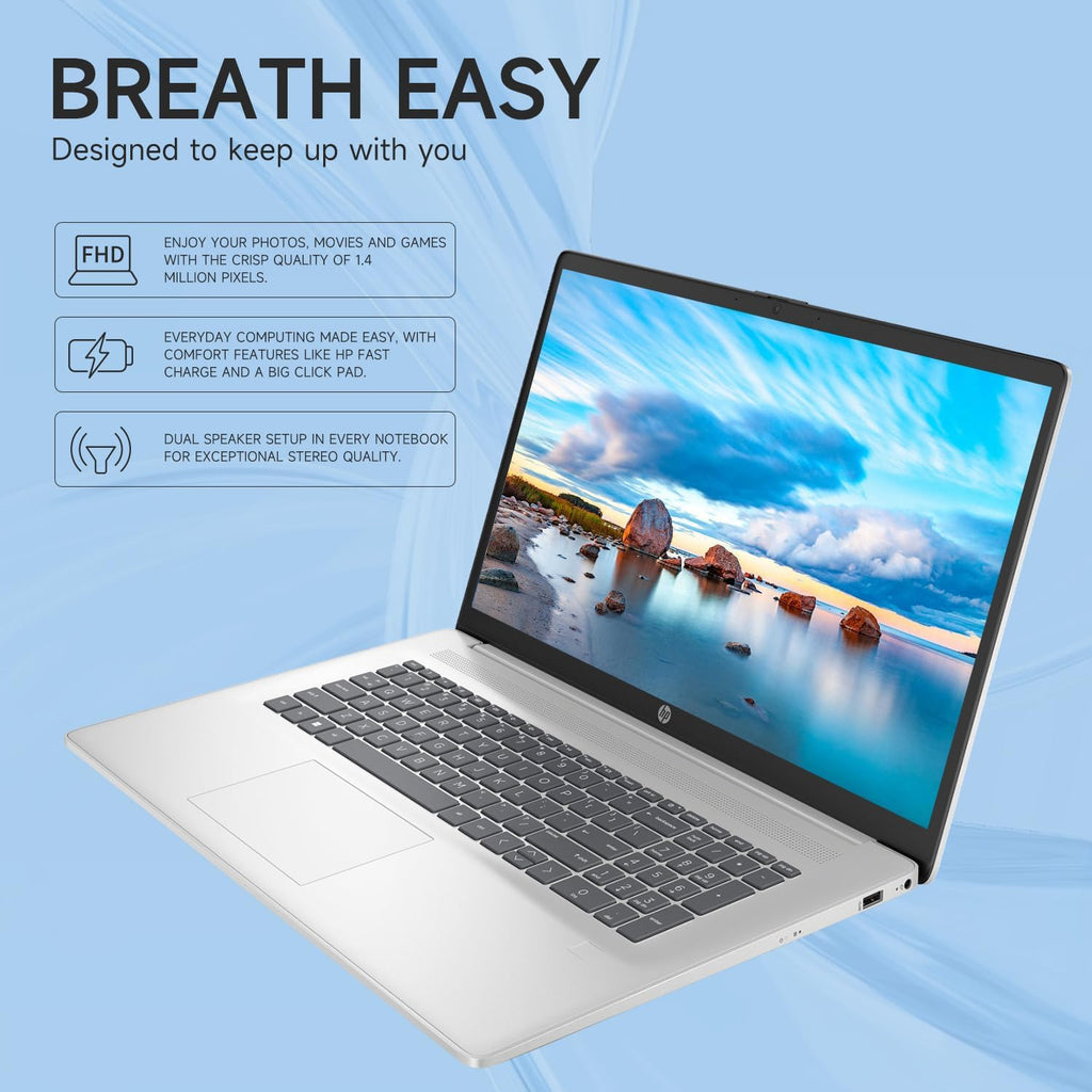 HP 2025 Laptop, 17.3' FHD, CORE 7 (Exceeds i7 1355), 64GB RAM, 2TB SSD, FP Reader, Backlit Keyboard, Webcam, Wi-Fi 6, Windows 11 Pro, Silver, Bundle with PCO Laptop Cooler