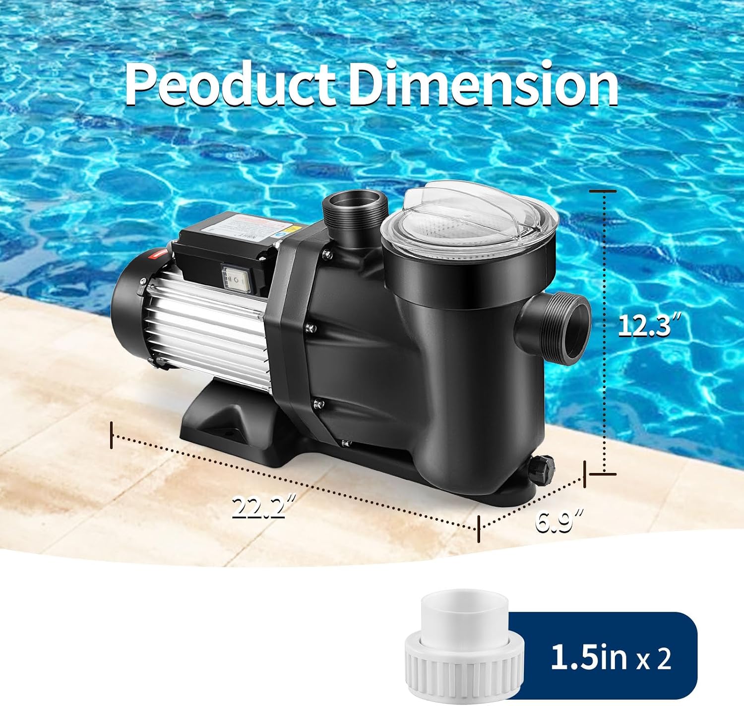 Hitgrand 2HP Pool Pump, 2-Speed Inground Above Ground Swimming Pool Pump 7608GPH 110V, 1500W Energy Saving Self Primming Pool Pumps with Strainer Basket Silent Operation ETL Certificate