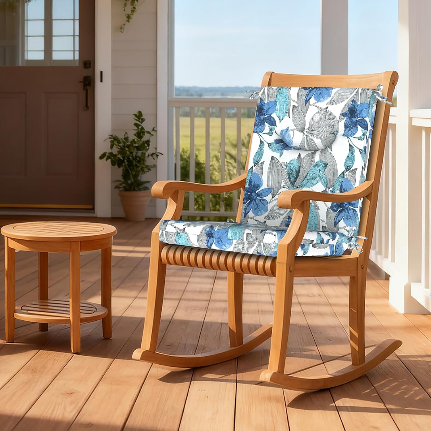 DYTXIII Outdoor High Back Chair Cushions Set of 2, 44x20 in Water Repellent Patio Seat Cushions with Elastic Sponge, All Weather Cushions for Rocking, Dining, Patio Furniture - Clemens Noir Blue