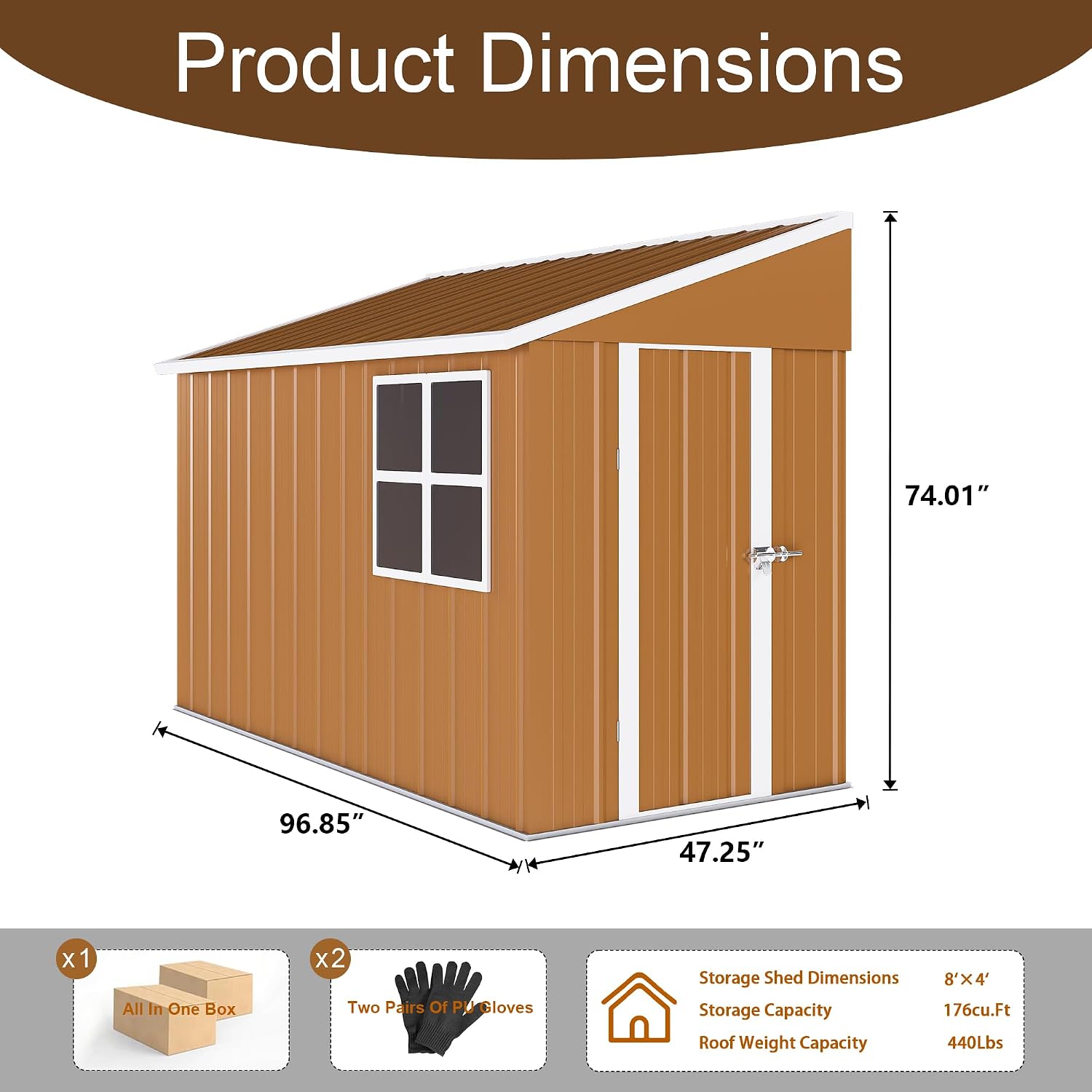 Montary 8X4 FT Outdoor Storage Shed with Windows, Lockable Door & Ventilation - Weatherproof Metal Garden Shed, Outdoor Tool Storage House for Backyard, Lawn, Patio,Yard