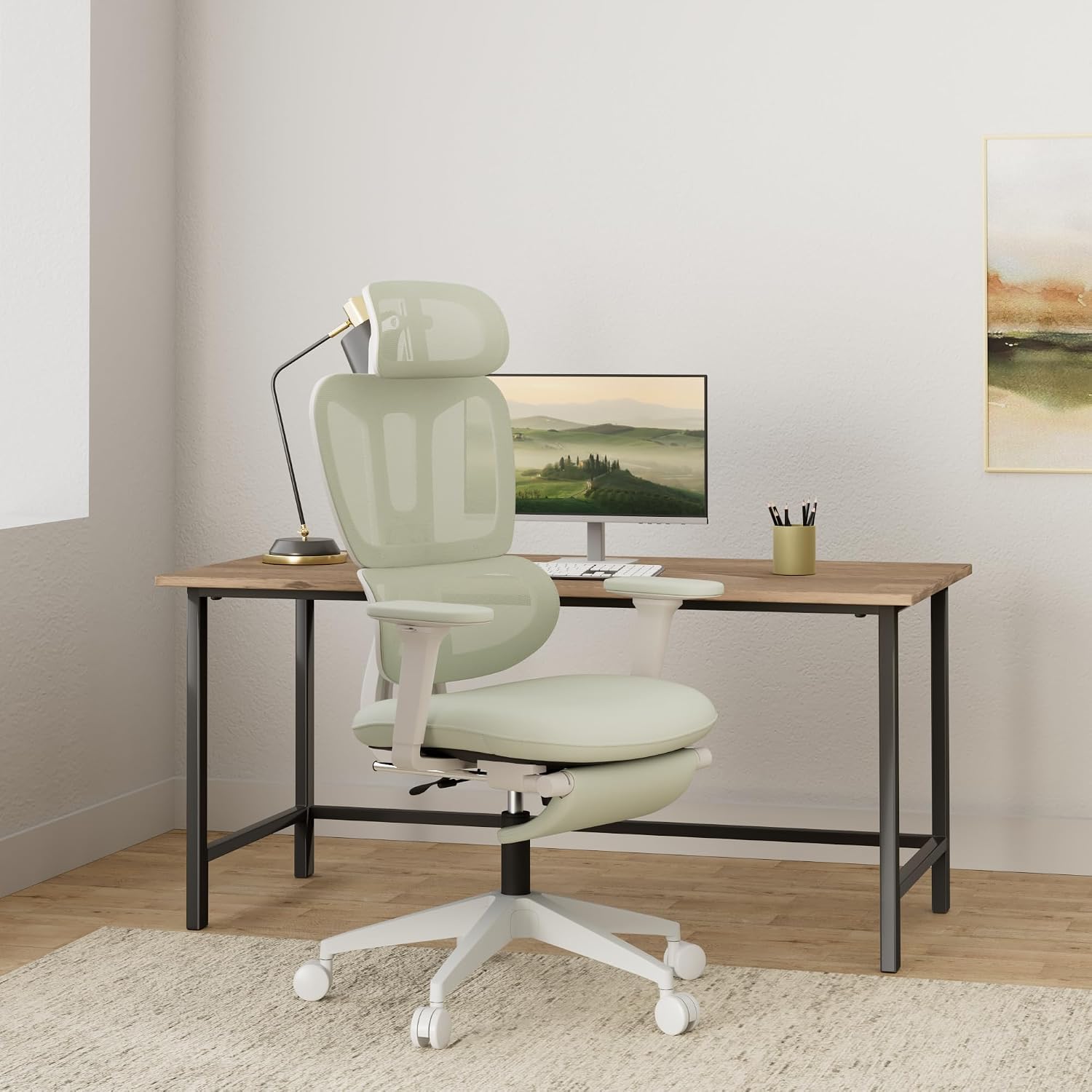 Ergonomic Mesh Office Chair with Retractable Footrest - High Back Computer Chair, Lumbar Support, Adjustable Armrest and Headrest, Durable Base - Multifunctional Home Office Desk Chair for Adults